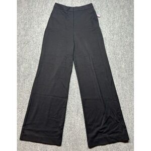 Worthington Dress Pants Womens 4 Black Solid Wide Leg Button Zip High Rise New